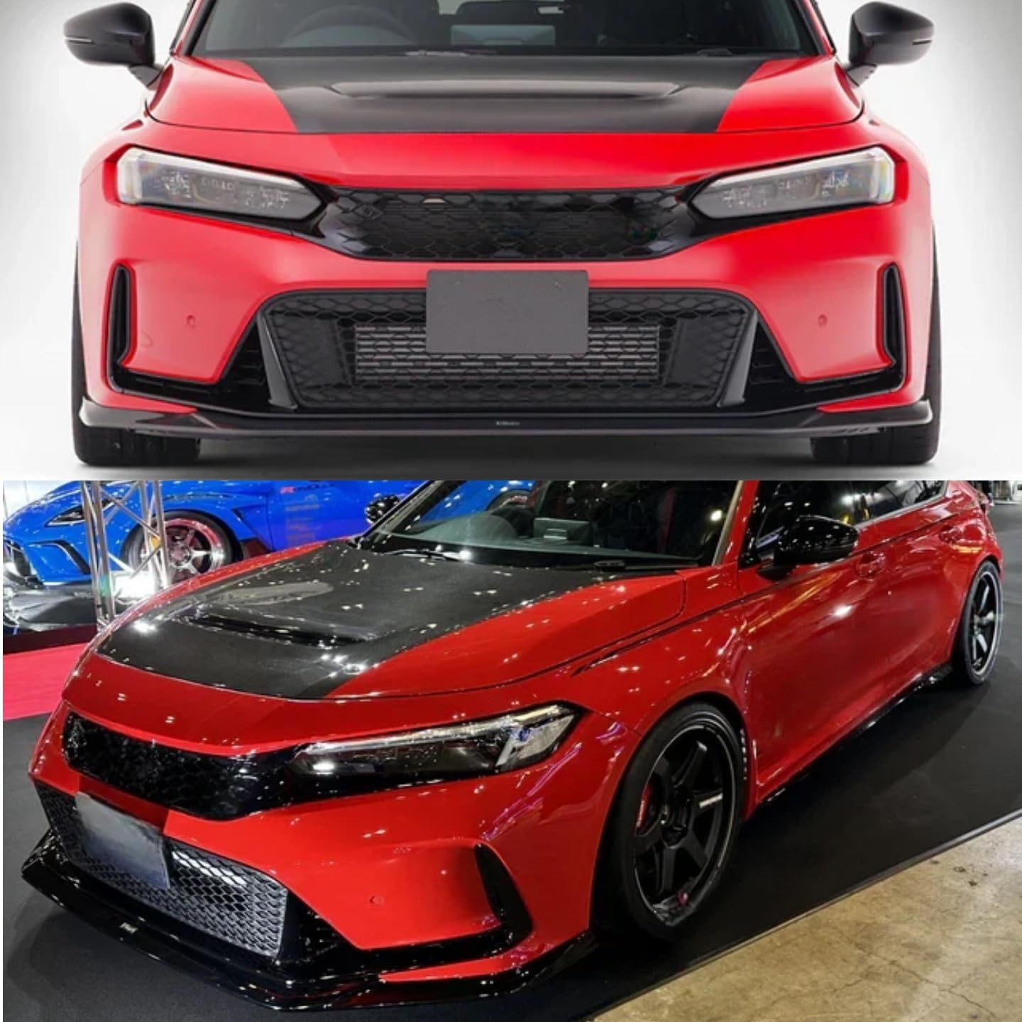 Front Lip 4 Piece Compatible with Honda Civic Type-R FL5 2023 2024 2025 2026 Front Bumper Lip Splitter (Glossy Black)