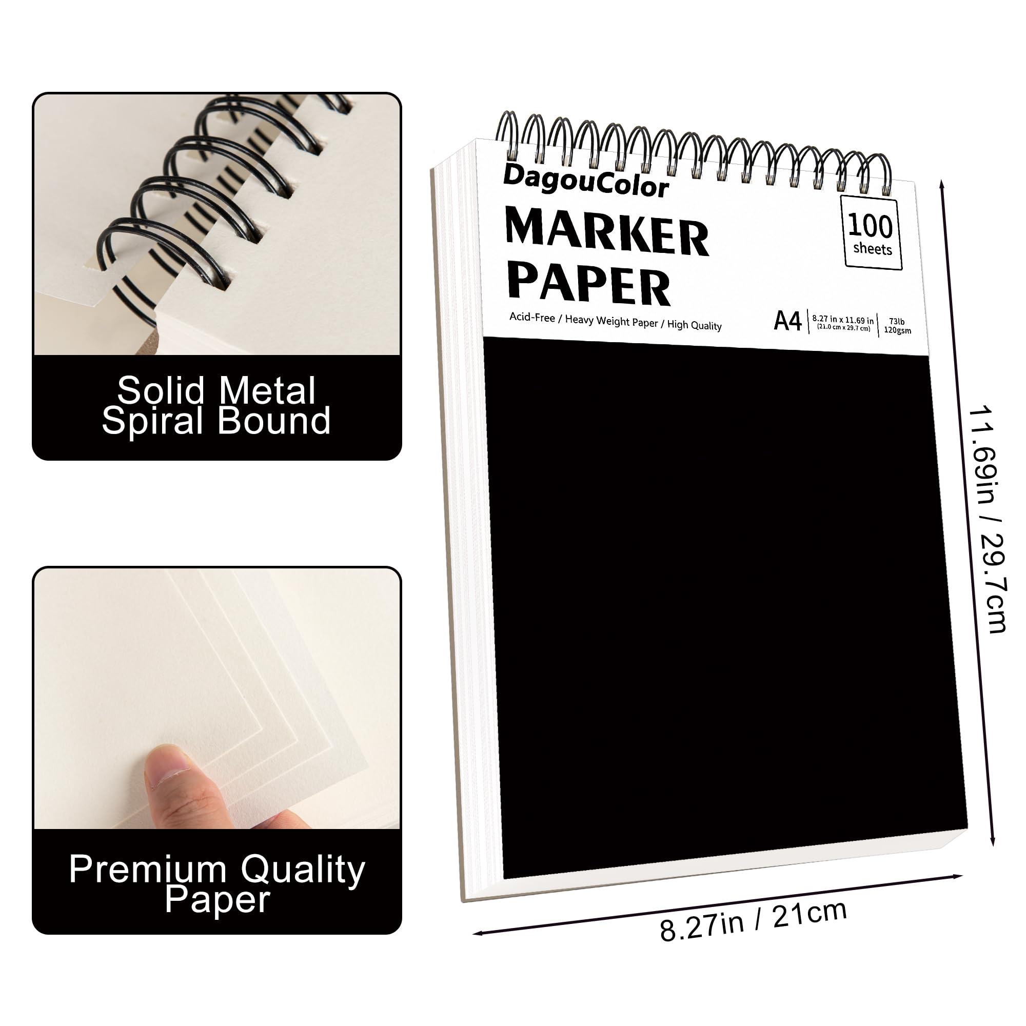 Bloc De Dibujo DagouColor En Espiral 9x12 Pulgadas – 100 Hojas (200 Páginas) De Papel Para Marcadores, Anti-sangrado, Ideal Para Artistas, Niños Y Adultos