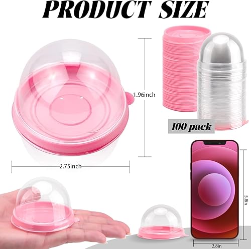 Miniatura 2 de PRALB Juego de 100 mini cajas para cupcakes de 2.75 x 2.75 x 2 pulgadas, de plástico transparente, para muffins, cúpula, muffins, caja de un solo