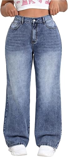 SOLY HUX Women's Plus Size High Waisted Denim Pants Straight Leg Jeans