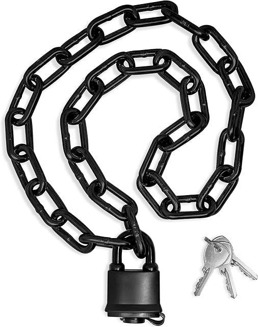 Urban August Security Chain Hardened 8mm Thick with a Weather-Resistant Pad Lock - Stainless Steel Heavy Duty Chain Lock for Gate Bike Generator Fence Outdoor - Anti-Rust Galvanized Steel (Black)