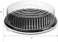 Vista 2 de Frcctre Paquete de 12 bandejas de plástico de 12 pulgadas con tapa, platos desechables de plástico para servir alimentos con tapas de cúpula