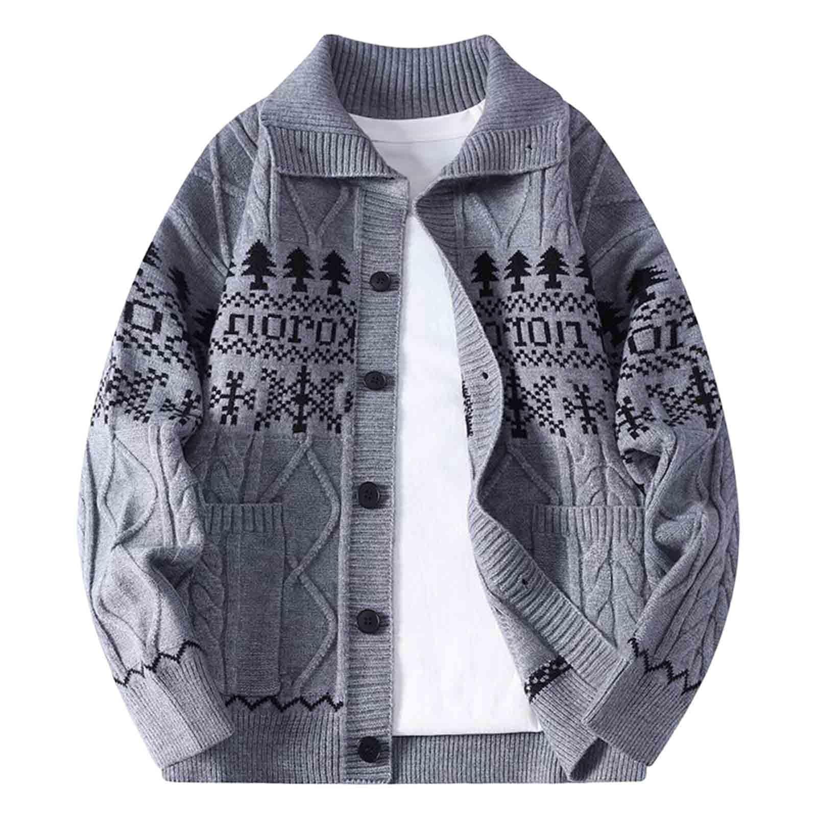 Jersey Navideño Hombre Cuello Solapa Camisa Navidad Manga Larga de Jacquard Tallas Grandes Sueltos Elástico Sueter de Navideños Casual Christmas Sweaters Otoño e Invierno Cómodo Xmas Shirts