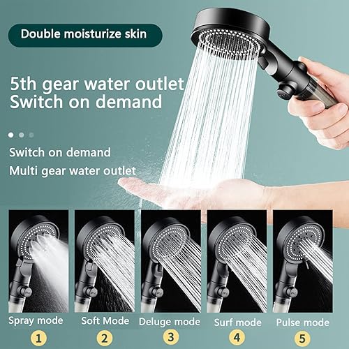 Miniatura 2 de Cabezal de ducha  Cabezal de ducha de mano de alta presión con filtro de carbono 5 modos de pulverización suavizante de agua dura cabezal de ducha