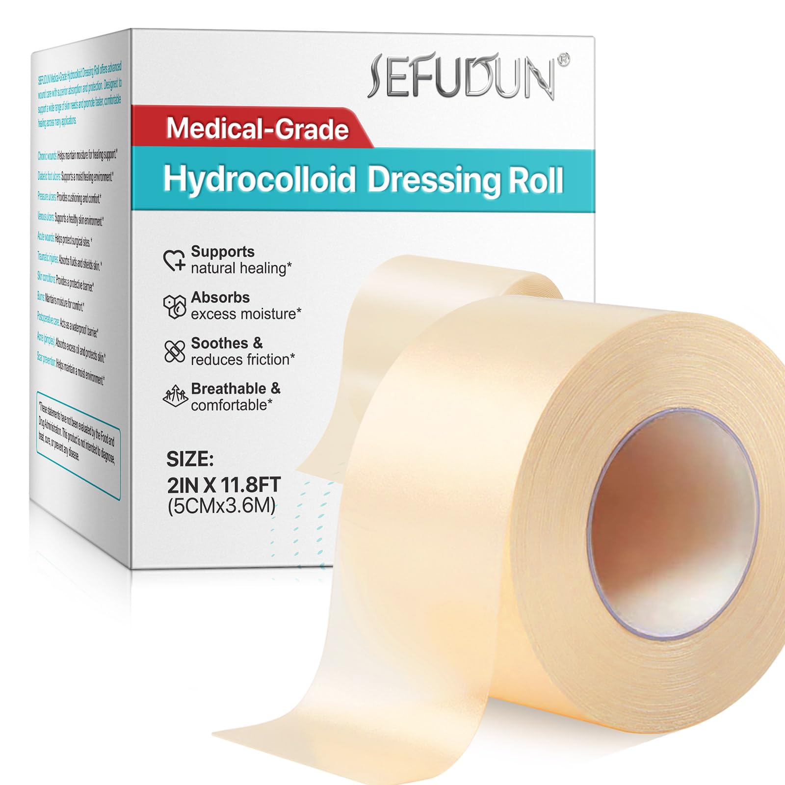 Hydrocolloid Roll FüR Wundpflege Hydrokolloid Pflaster-Rolle Schnitt-Zu-GrößE, UnterstüTzt NatüRliche Heilung, Absorbiert üBerschüSsige Feuchtigkeit Wasserdicht, Atmungsaktiv Und Bequem (5cmx3,6m)