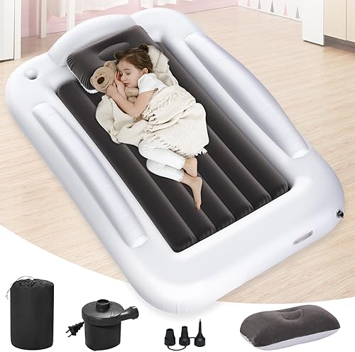 Cama inflable de viaje para niños pequeños Cama de viaje portátil para niños pequeños con lados de seguridad, juego completo de colchón de aire