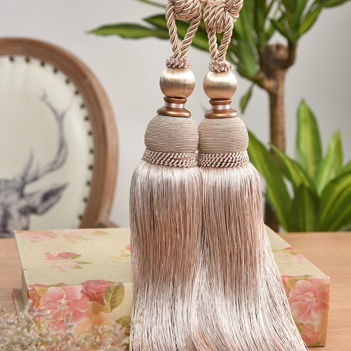 2 Unids / par Cortina Borla Cepillo Flecos Tiebacks Cinturón Colgante Bola Cuerdas Gancho Colgador Accesorios para Cortinas Correas de Lazo Hebilla-Bronce