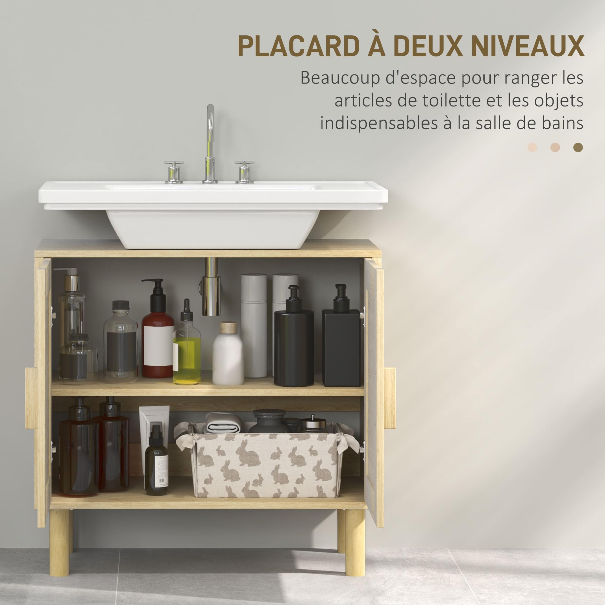 HOMCOM Meuble Salle de Bain sous lavabo Bohème Bois 60 x 30 x 60 cm Chêne