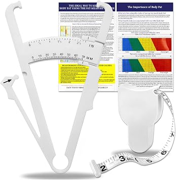 Body Fat Caliper and Measuring Tape for Body,Body Fat Caliper Set with Body Fat Percentage Measure Chart for Accurately Measuring Body Fat White