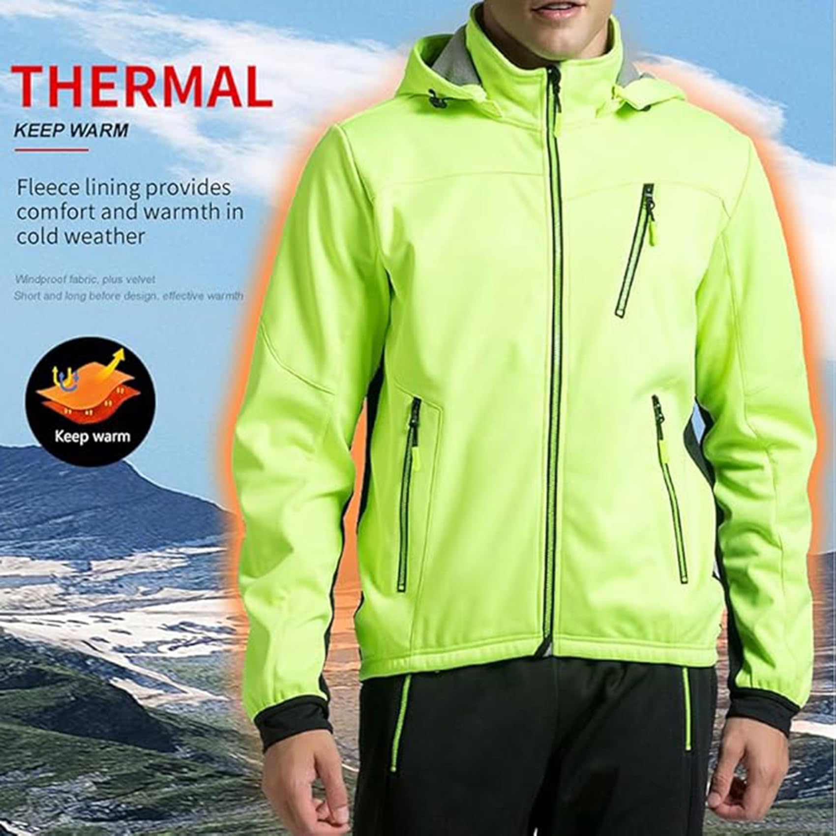 Chaqueta de ciclismo para correr para hombre, abrigo de invierno de polar para esquí, impermeable, maillot para bicicleta, camisetas reflectantes cálidas, ropa con bolsillo