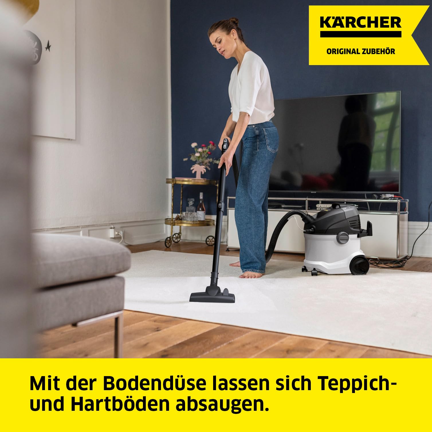Kärcher Haushaltsset, 1 umschaltbare Bodendüse für Teppich- und Hartböden, 1 Polsterdüse, 1 Parkclip (nur für WD-Sauger), Original-Zubehör für Kärcher WD Nass-/Trockensauger und SE Waschsauger