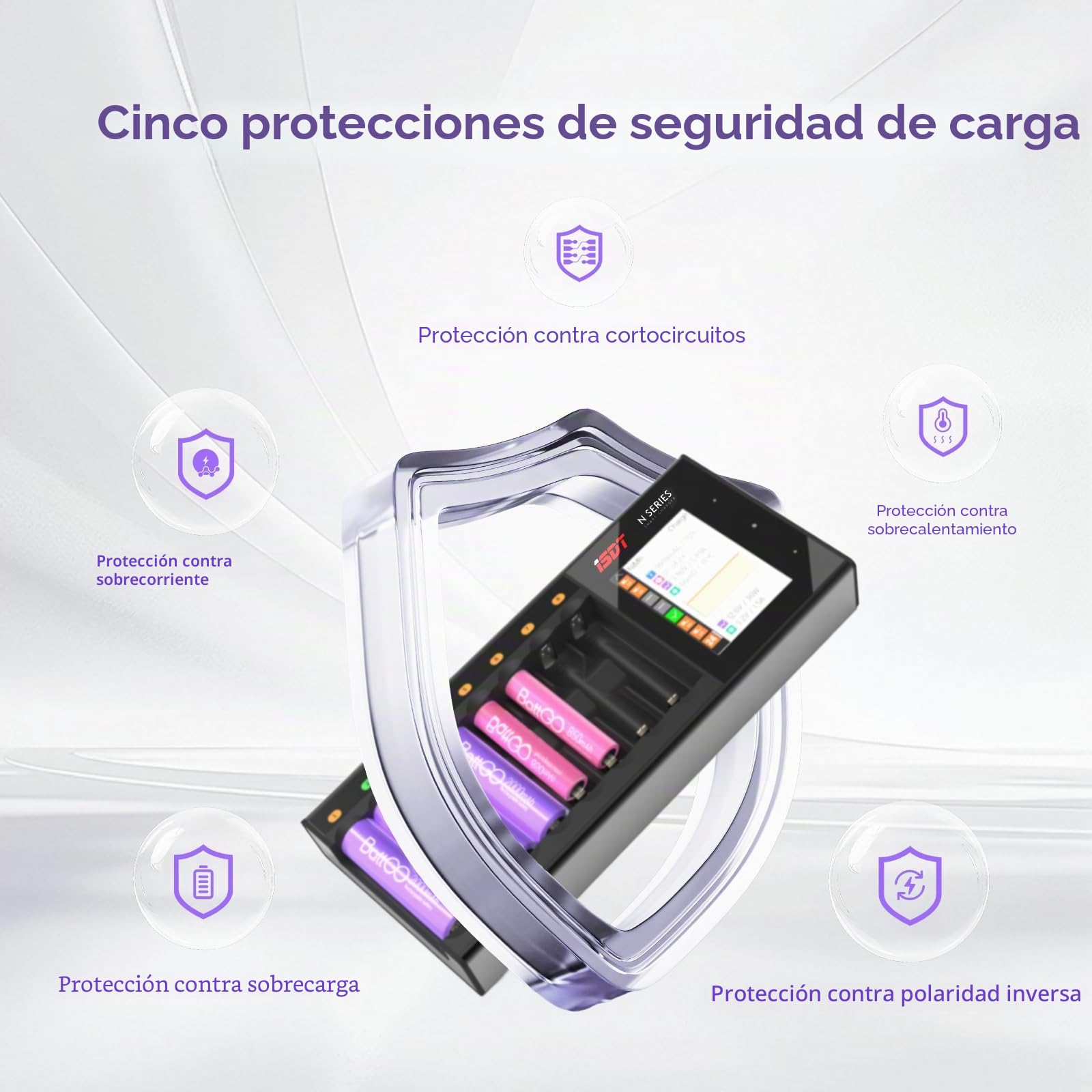 ISDT Cargador de batería rápido N8 de 8 bahías AA AAA con analizador de descarga LCD para baterías recargables Nimh Nizn Nicd, probador de cargador de batería Smart Mini Z, cargador de batería USB-C