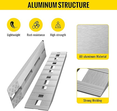 Miniatura 6 de VEVOR Rampas de aluminio, 6000 libras, rampas resistentes con extremo de fijación de gancho superior, rampa de carga universal para motocicleta,