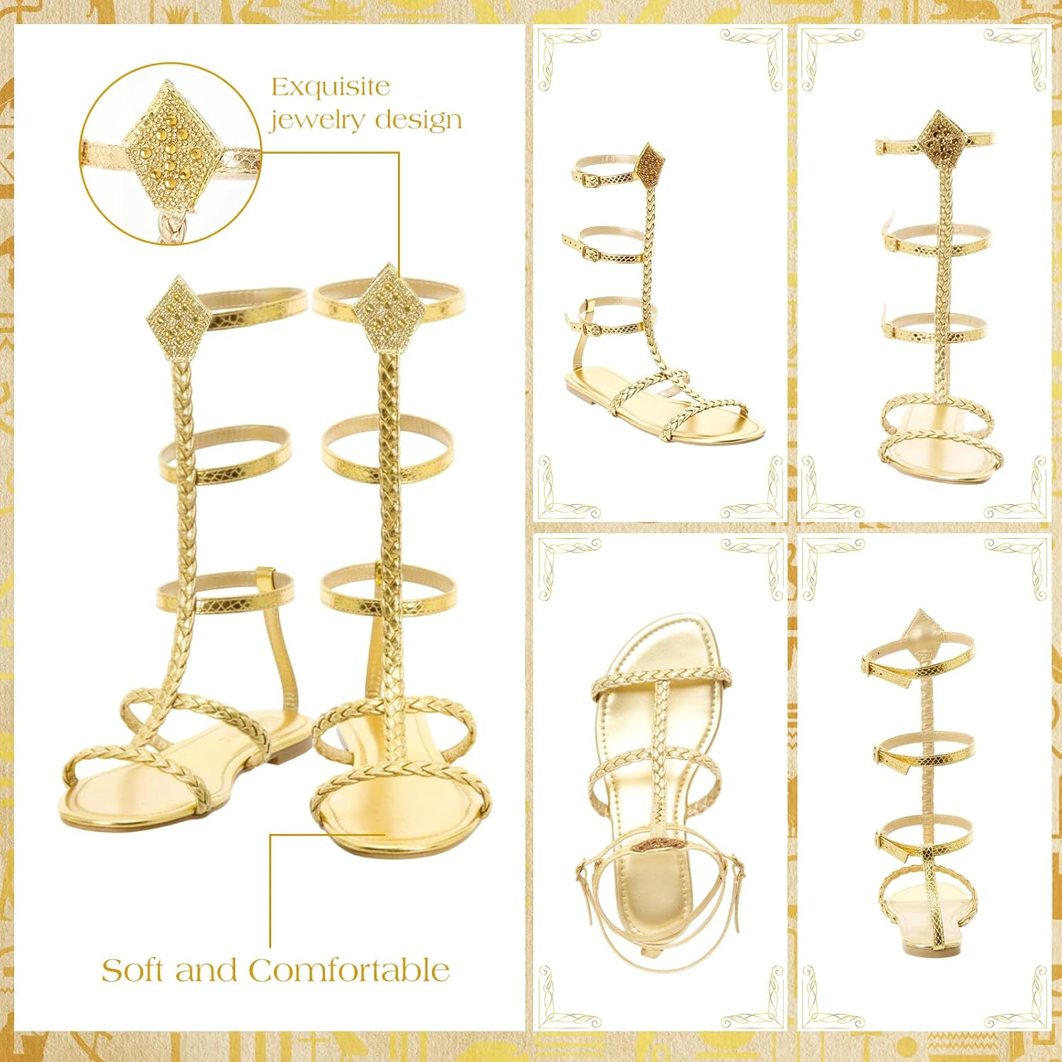 Unittype Cleopatra Costume Accessories Including Egyptian Headpiece Swirl Snake Bracelets Braided Wig Sandals for Women - Image 2