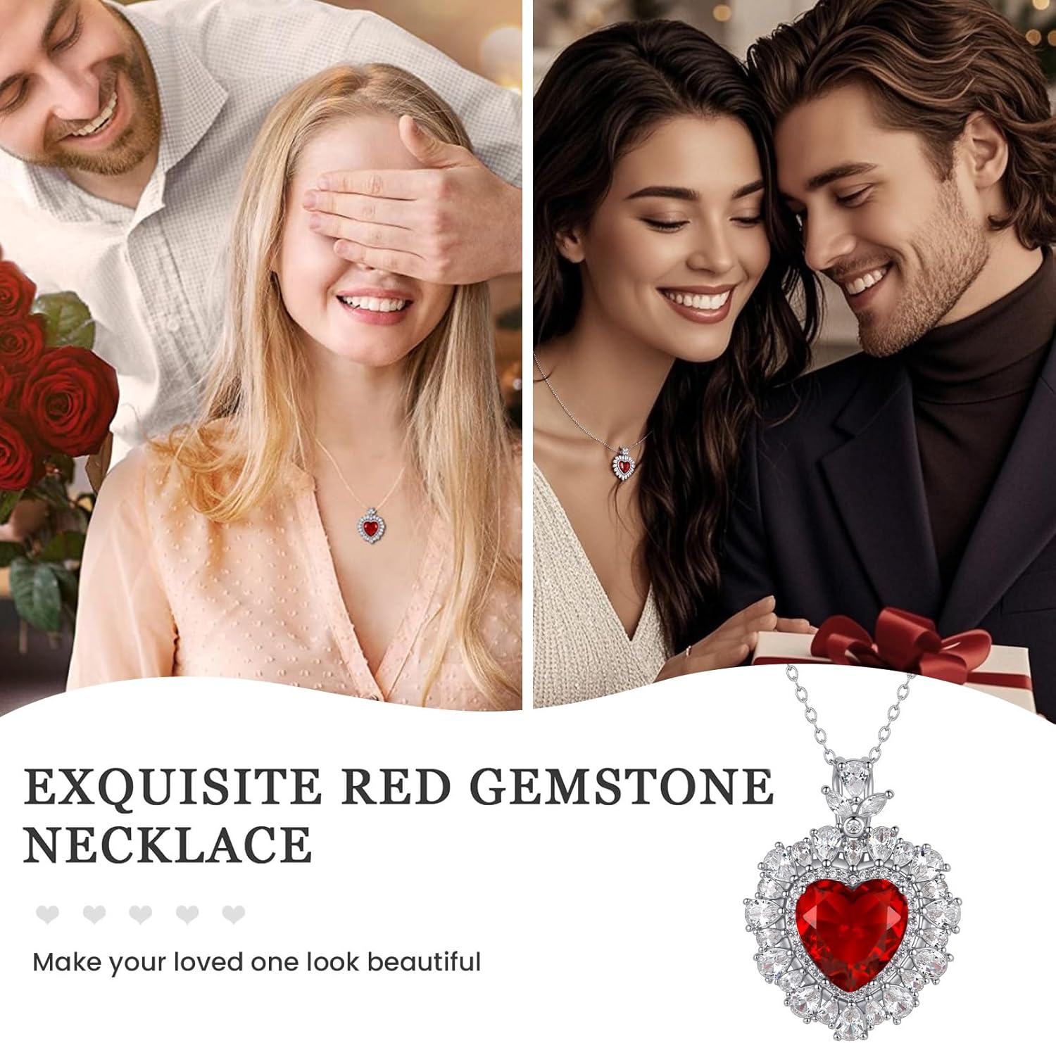 Lolitta Valentine's Day Gift,Red Heart Large Pendant Necklace For Women,18K White Gold Plated 18+2 Inch Adjustable Chain, Dainty Jewelry Rose Gifts Set,Anniversary Birthday Gifts For Girlfriend Her - Image 4