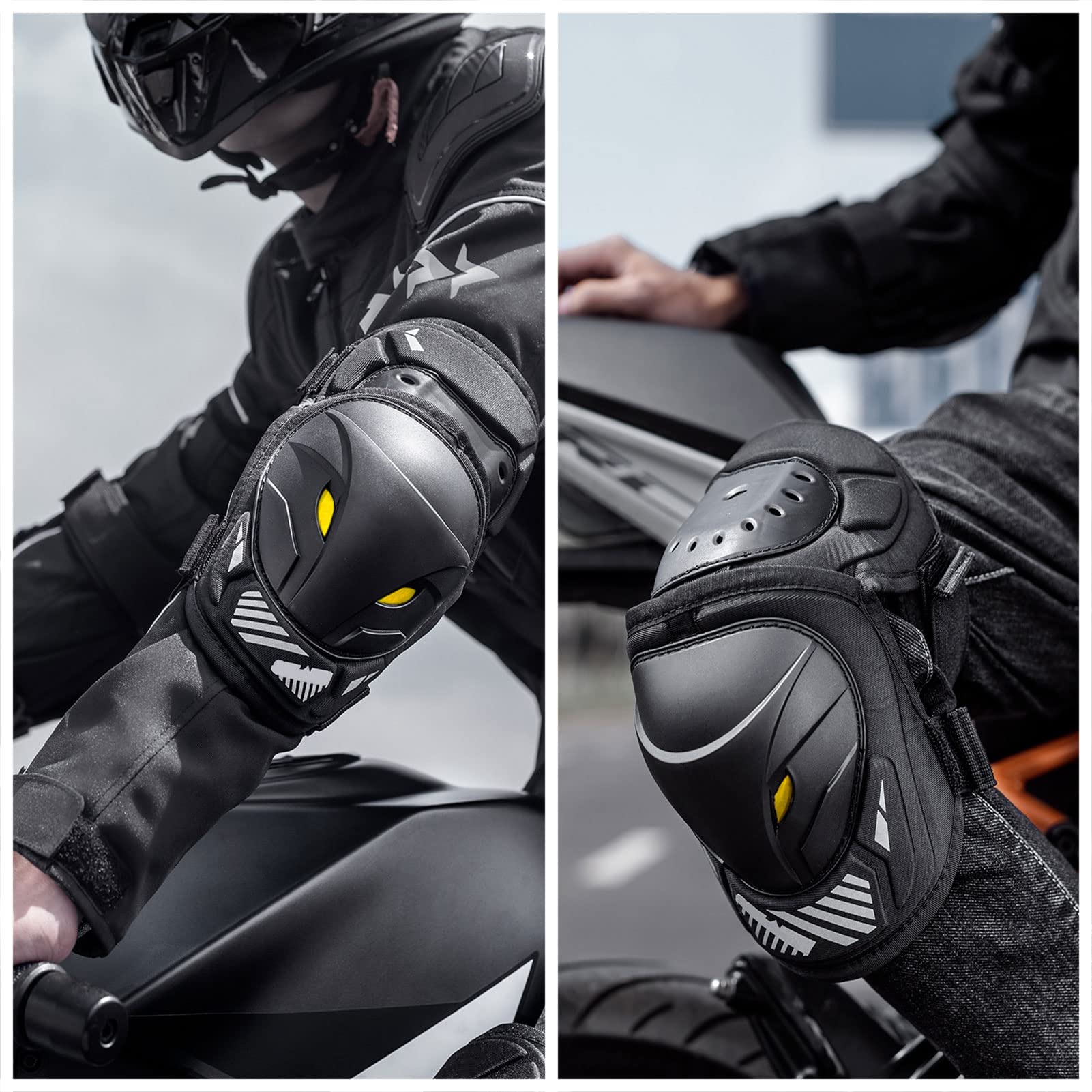 Genouillère Coudière Moto, Protège Coude Et Genoux Protection Genou Moto Matériau Respirant Cyclisme Coude Genouillères pour Les Vélos, Snowboards, Skateboards Equipement D'équitation, 4 Pcs