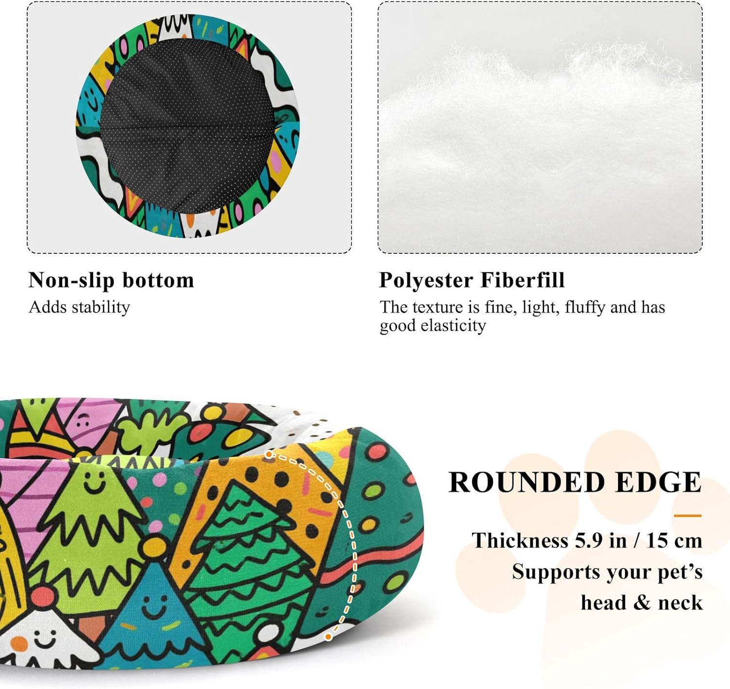 Christmas Tree Doodle Pet Dog Bed Anti-Slip Cat Pillow Bed for Medium Size Pets Sleeping M