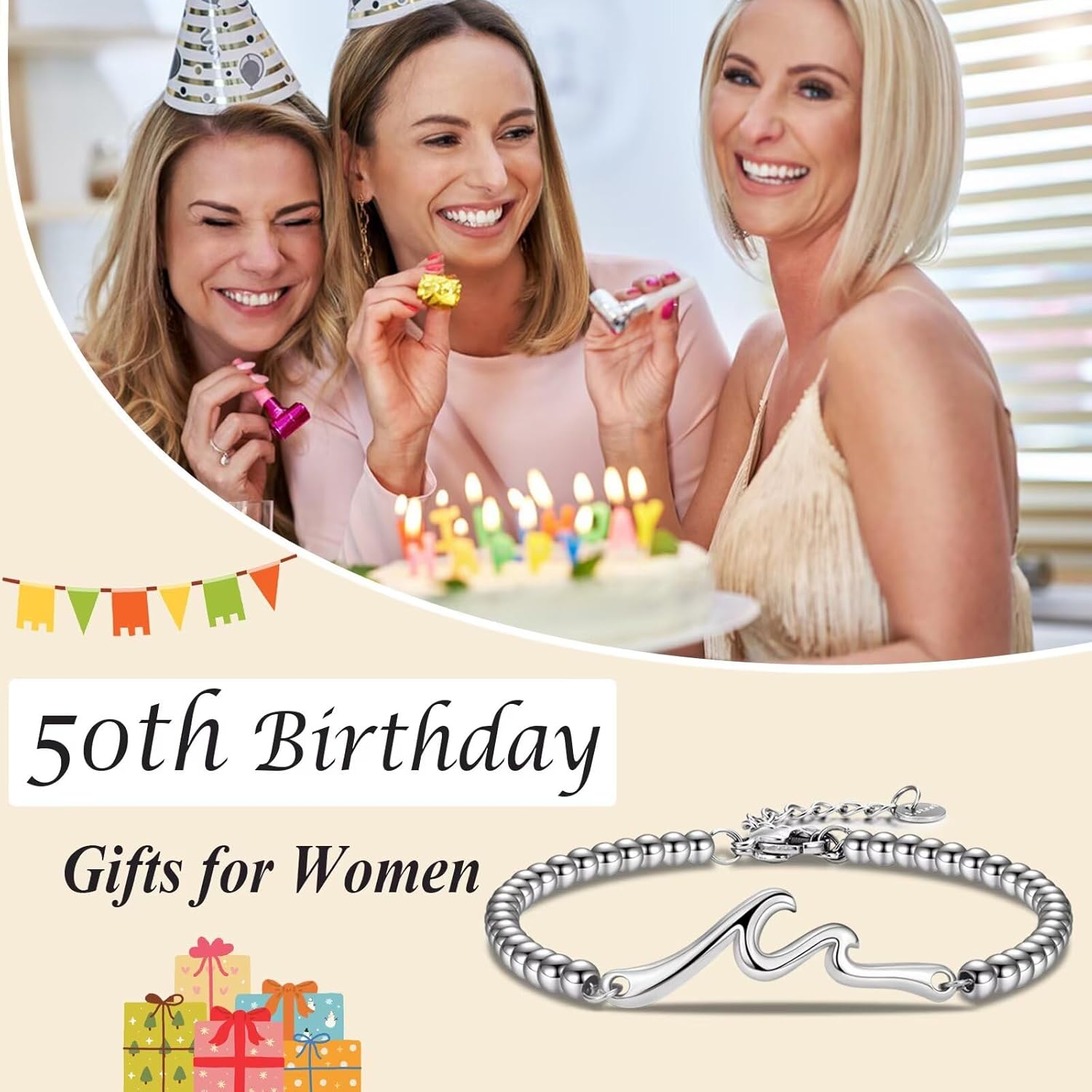 21st/30th/40th/50th/60th/70th Birthday Gifts for Women Wave Bracelet for Her for Daughter, Mom, Aunt, Grandma, Sisters, Friends - Image 2