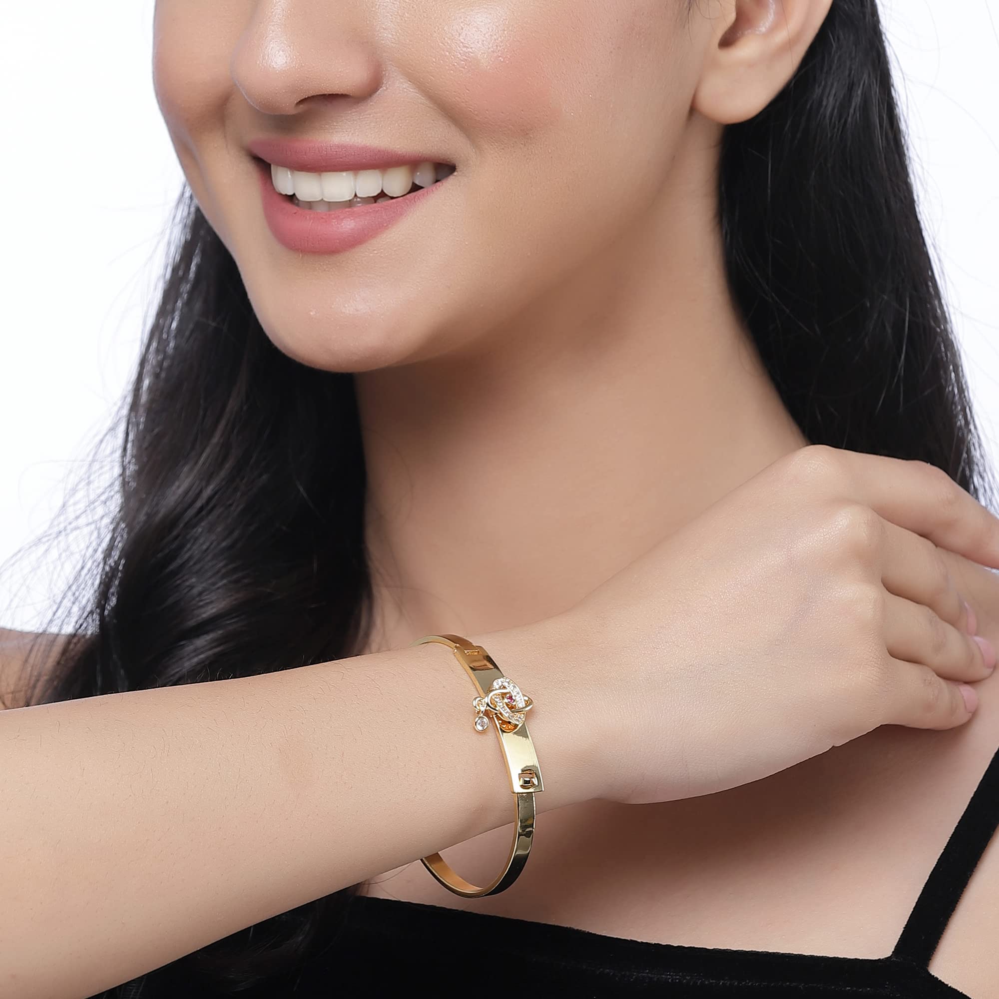 Gold-Plated American Diamond Bangle Style Bracelet