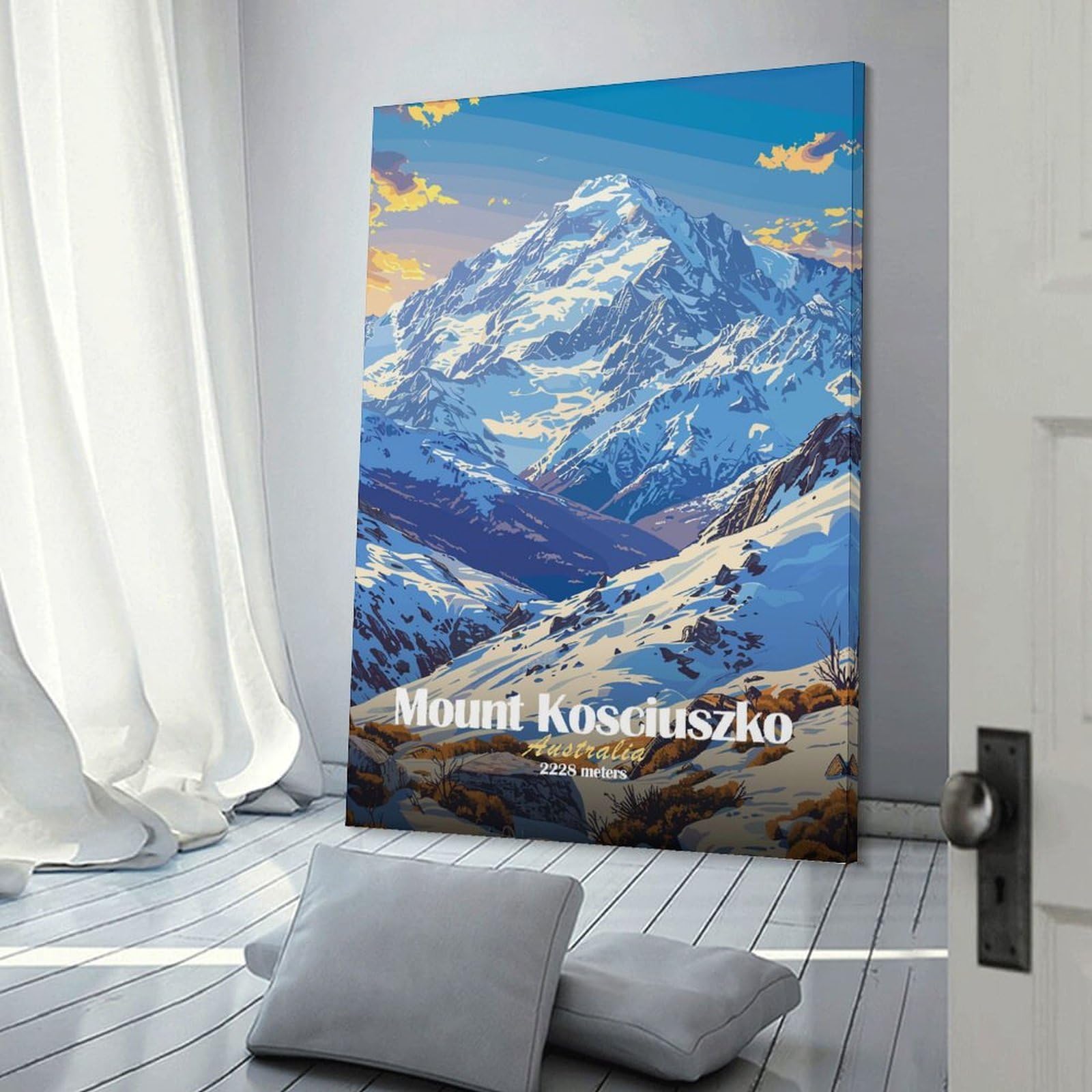 Junmoney Mount Kosciuszko Illustration Canvas Art Print 24x36inch(60x90cm), for Front Hall, Corridor Or Welcome Spaces, Home Artwork for First Impressions