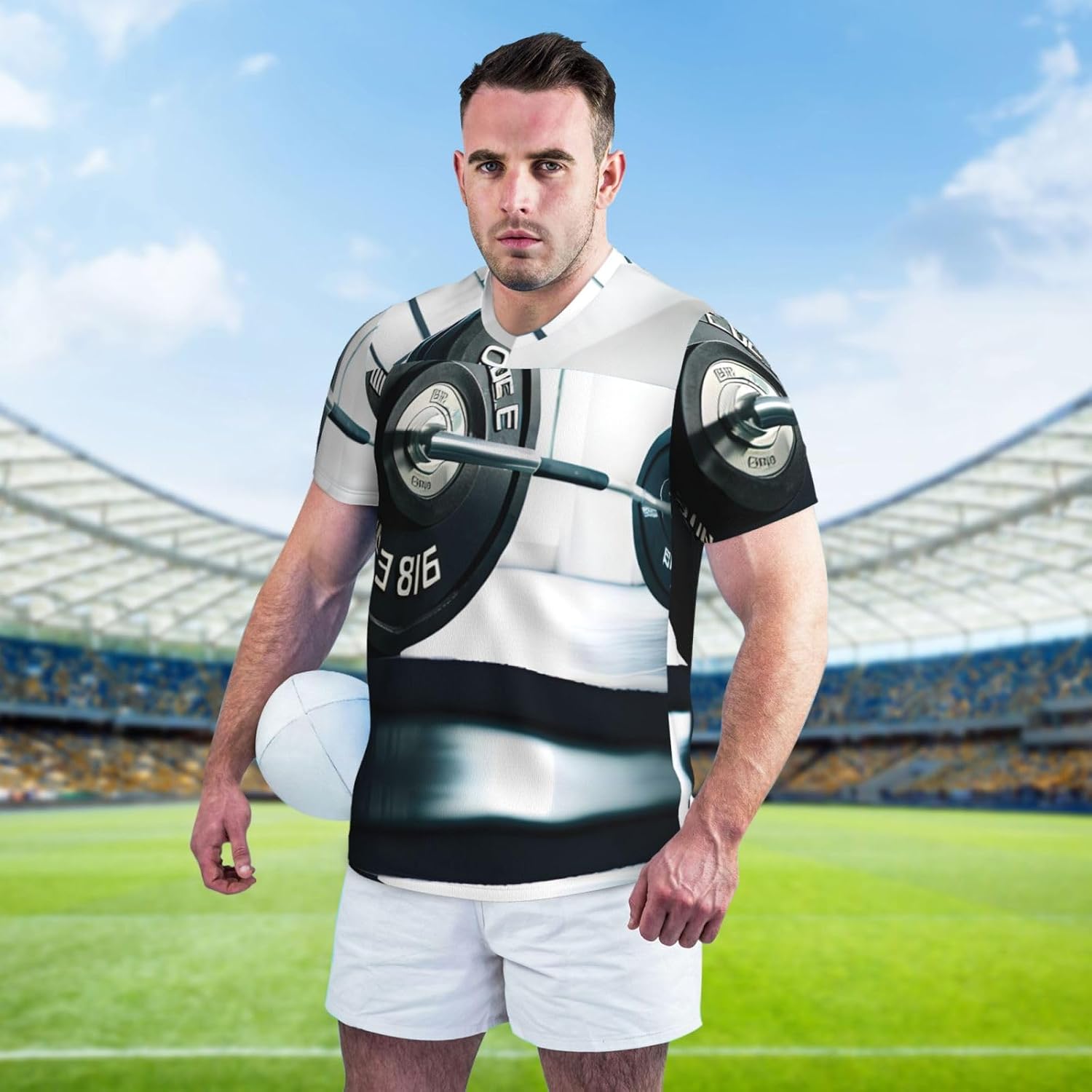 Weightlifting Sports Rugby Football Jersey for Men, Comfortable V-Neck Loose Fit Top for Team Sports Athletics