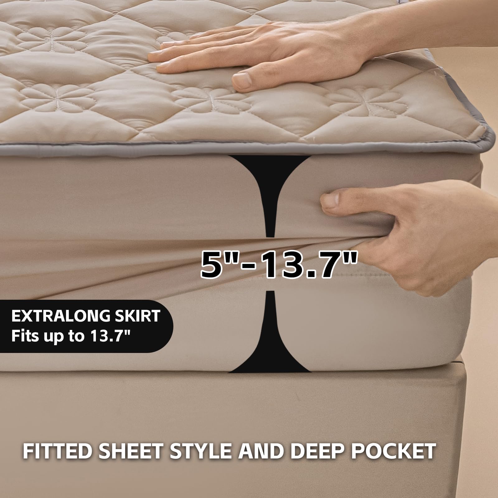 PAJEO Full Size Mattress Protector - 5''-13.7'' Deep Pocket, Noiseless & Breathable (Blue) - View #2
