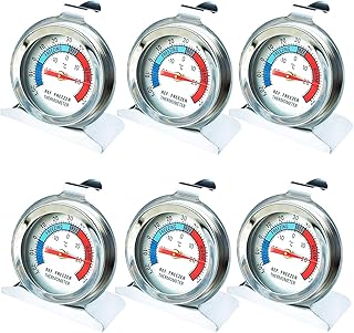 6 Pack Refrigerator Freezer Thermometer, Classic Series Stainless Steel Large Dial Thermometer for Refrigerator Fridge Freezer Cooler