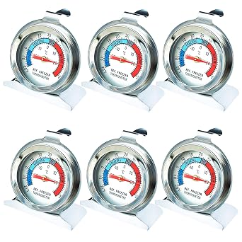 6 Pack Refrigerator Freezer Thermometer, Classic Series Stainless Steel Large Dial Thermometer for Refrigerator Fridge Freezer Cooler