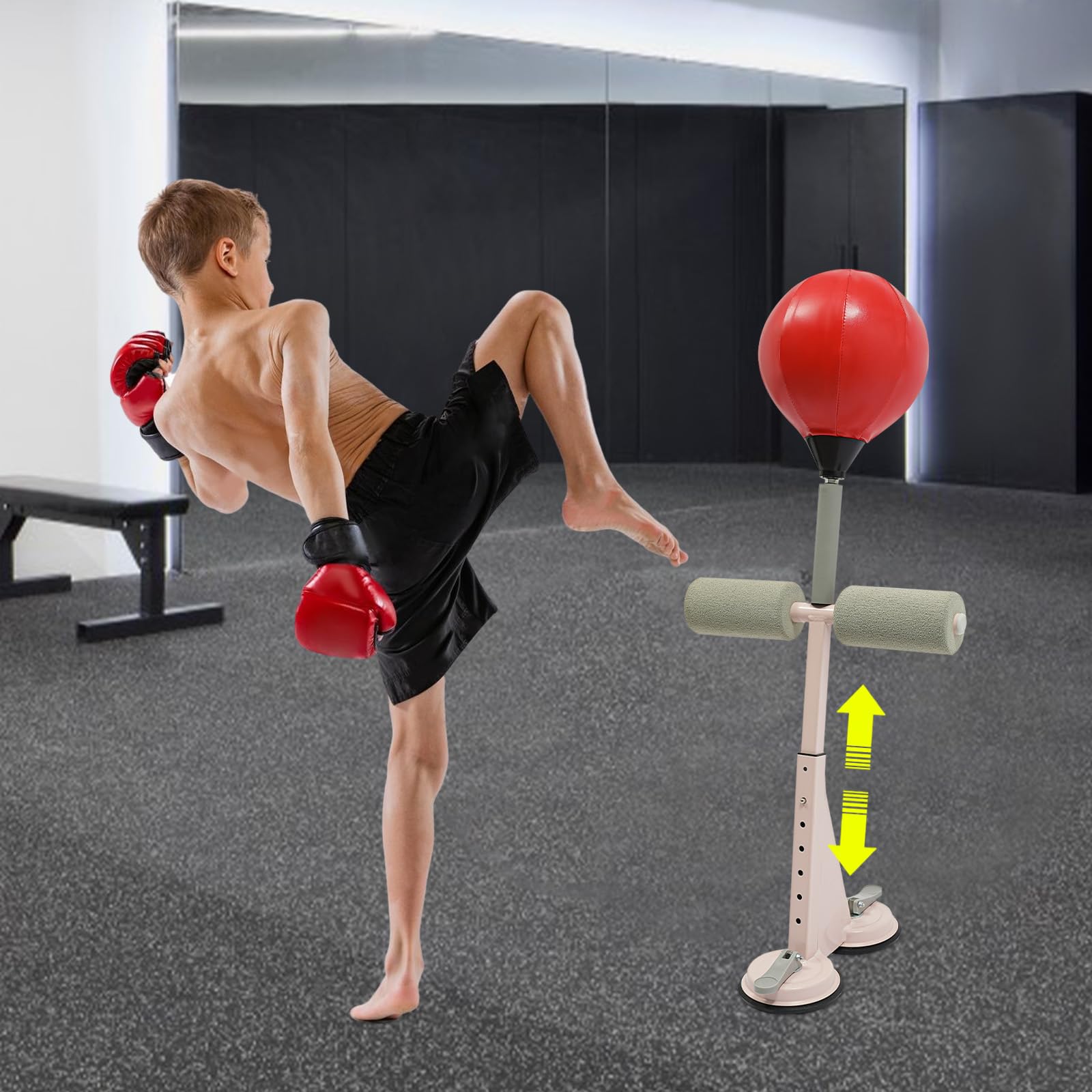 Punching ball con due ventose, sacco da boxe regolabile in altezza, con supporto, 6 marce, rimovibile, per adulti, adolescenti