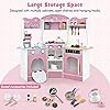 HOMASIS Children's Kitchen with Light & Sound Play Kitchen with 16 Play Accessories Kitchen Set with Coffee Machine Sink Microwave Oven Washing Machine Toy Kitchen Wood Corner Kitchen for Children from 3 Years (Pink)