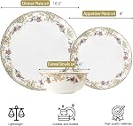ACMLIFE Royal Gold-Plated Bone China Dinnerware Set for 4, Vintage Floral Dinnerware Set, Light Blue 12 Piece Lightweight Bone China Dinnerware Set Plates and Bowls Set (White Gold)
