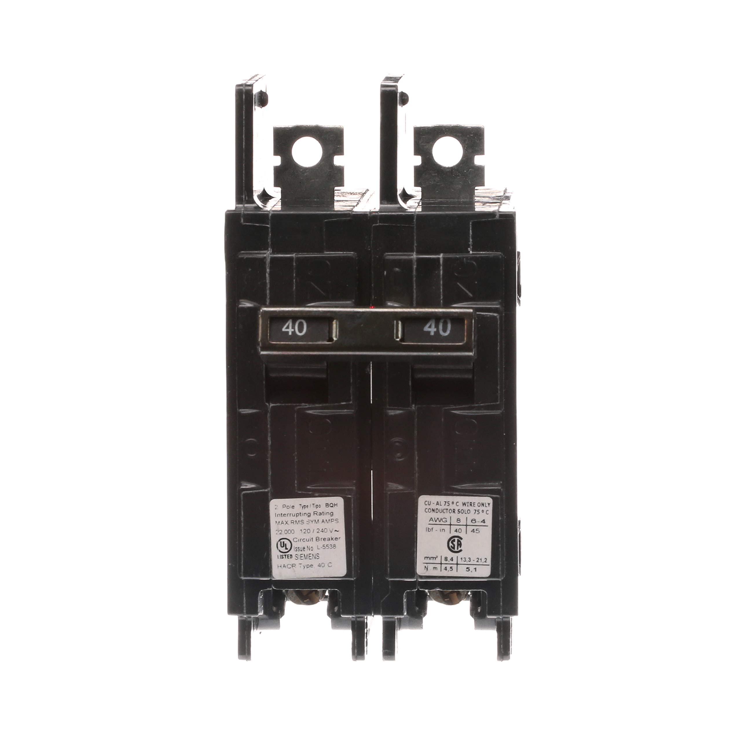 Siemens BQ2B040H 40-Amp Double Pole 120/240-Volt 22KAIC Lug In/Lug Out Breaker