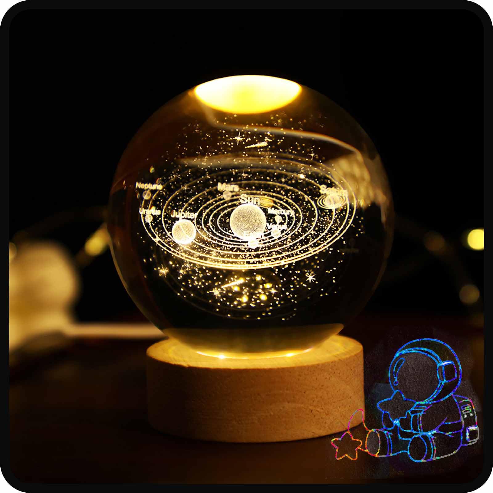 Calming Cosmic Lights, Happyhaves Sphere, 3D Galaxy Crystal Ball Night Light, Happyhaves Calming Stellar Spheres The Galaxy, Saturn and The Moon, LED Crystal Space Lamp (D)