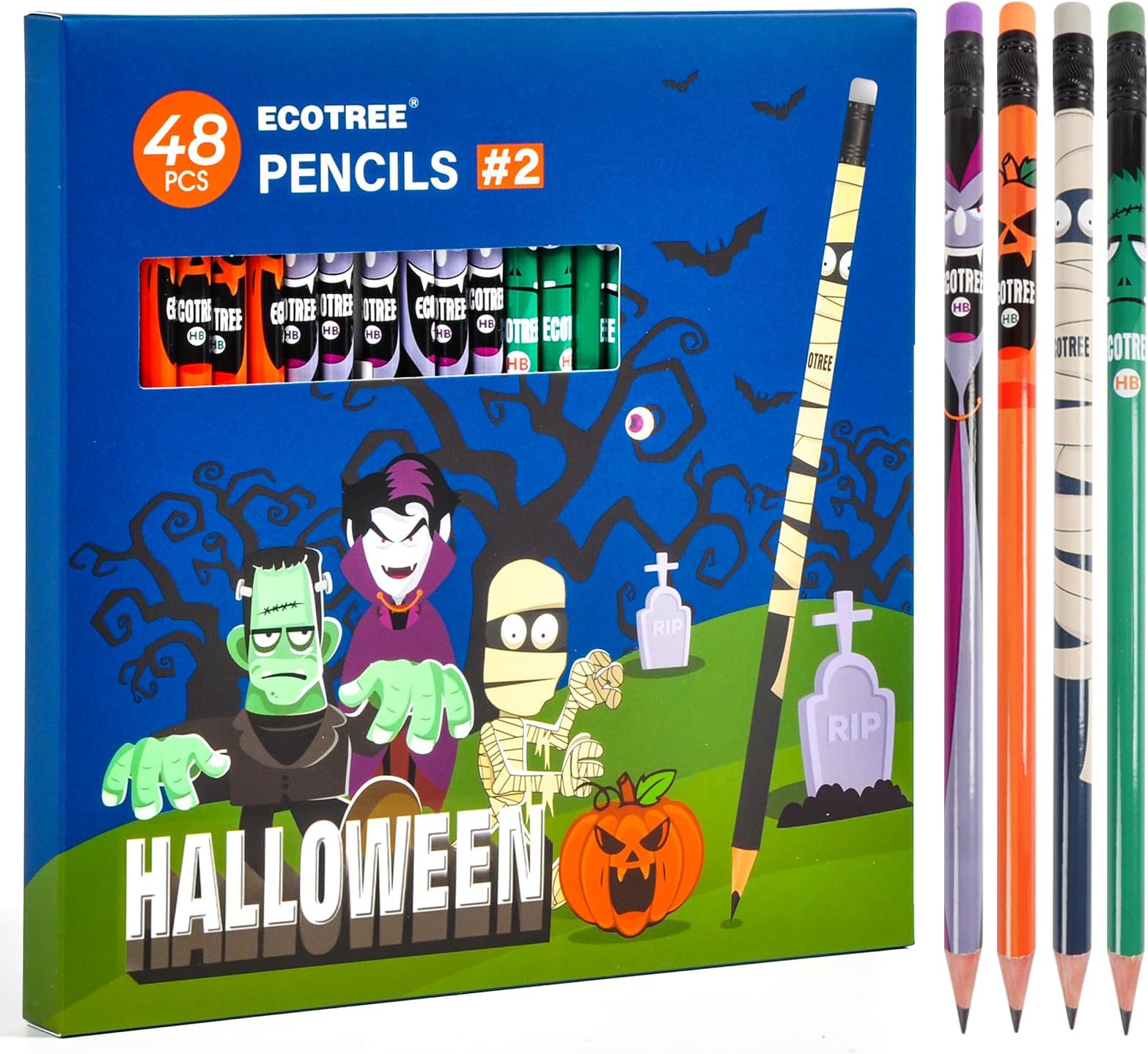 ECOTREE Pencils #2 Halloween Pencils Cute Pencils Number 2 Pencils Presharpened Pencils Kids Pencils School Pencils Fun Pencils, Halloween Party Favors for Kids 48 Count