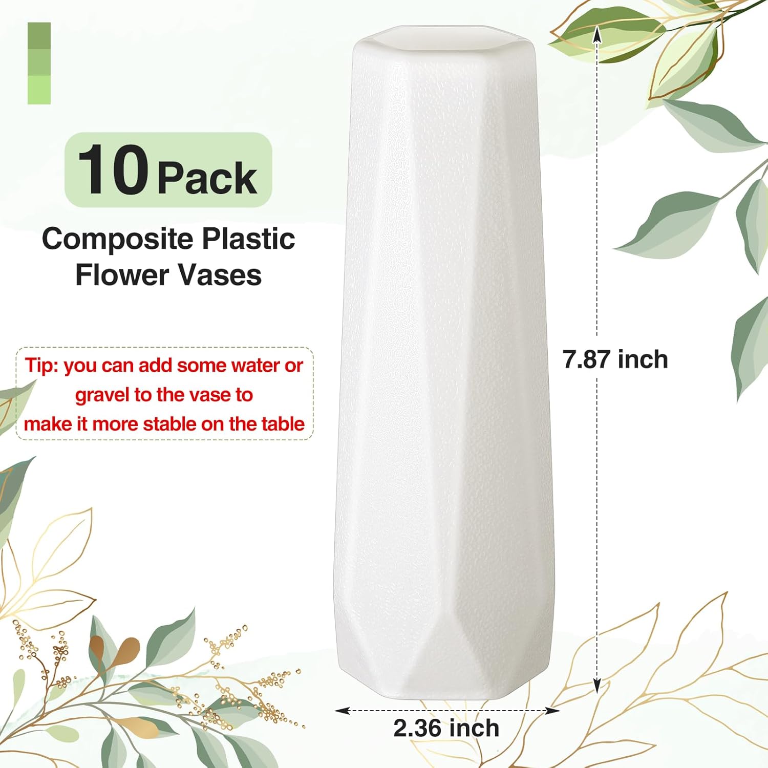 10 Pack Composite Plastic Flower Vases Bulk White Small Boho Floral Vases for Dried Flower Bouquet Pampas Grass Centerpieces Fall Wedding Party Living Room Decor(Classic)