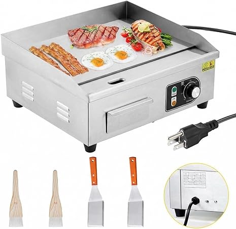 18" 1500W Stainless Steel Electric Griddle, Commercial Countertop Flat Top