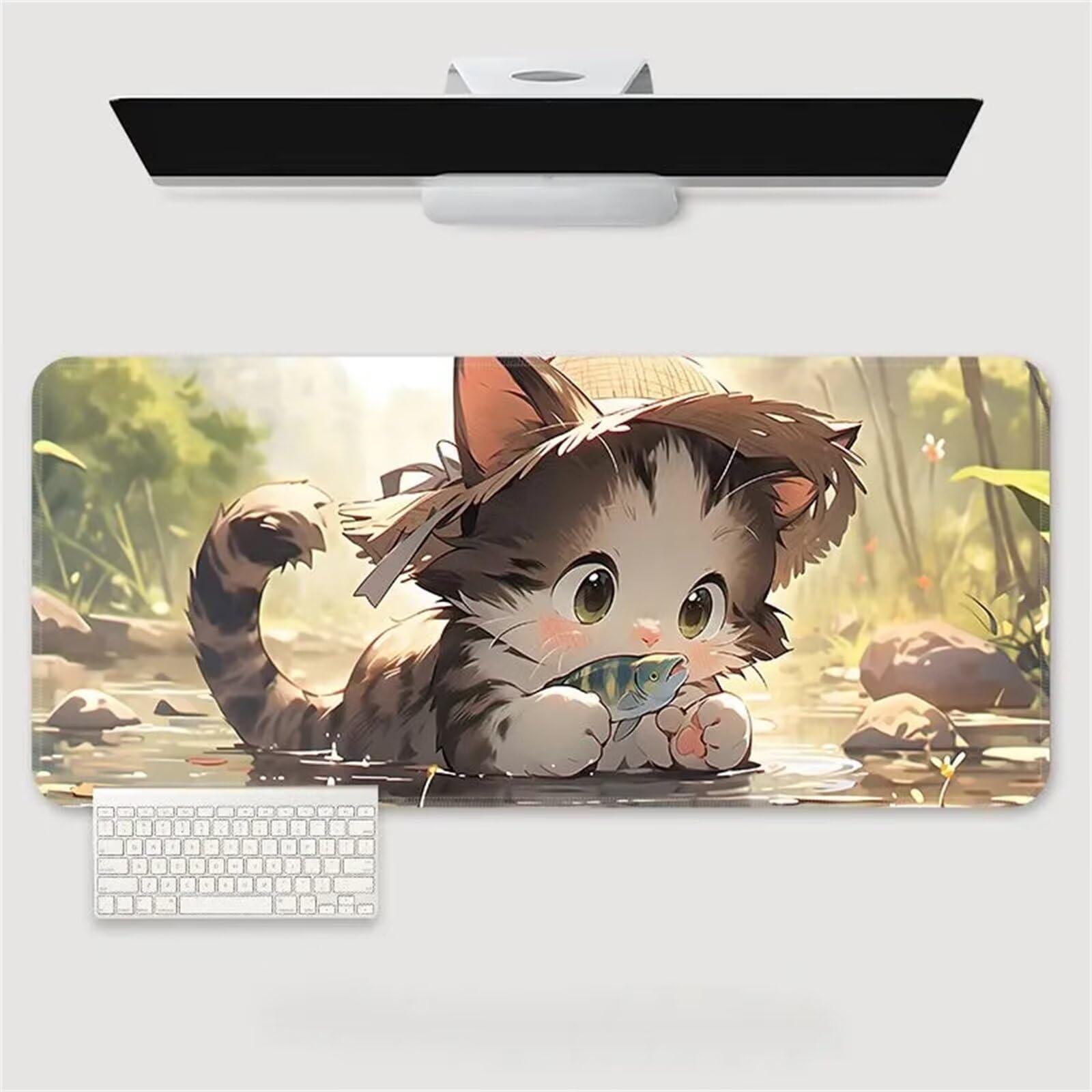Tapis de Souris de Jeu XXL 1200x600x3mm Tapis de Souris Grand Gaming Mignon Chaton Poisson Tapis de Souris Gamer Tapis de Bureau Améliore la précision et la Vitesse pour Souris et Clavier