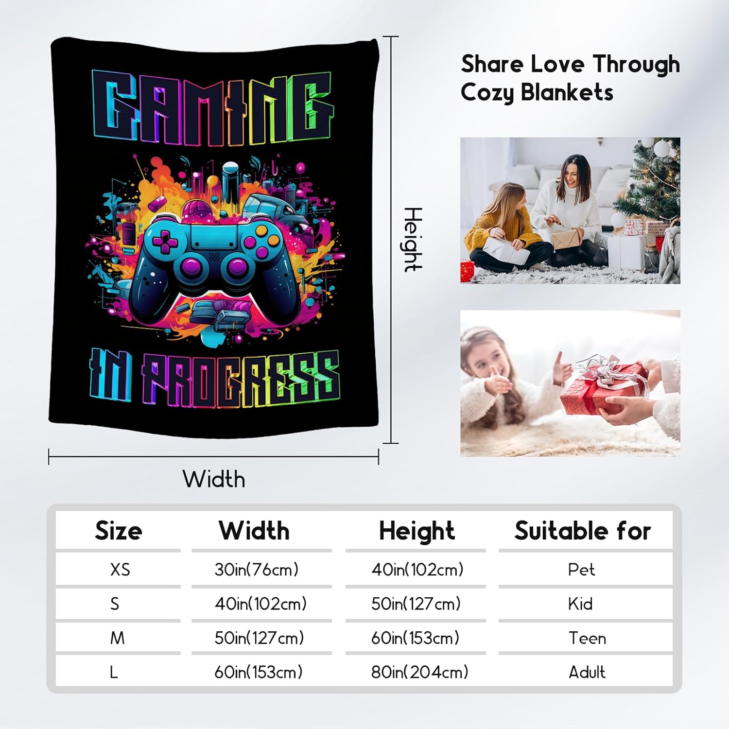 Boy Blanket - 60x80 Inches Cool Gaming Throw for Boys, Men - Black Cozy Fuzzy Blankets for Bed, Living Room