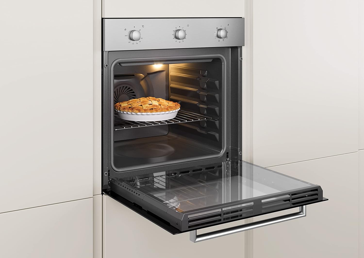 Candy Timeless OCTA02I Forno Elettrico Ventilato da Incasso, 65 Litri, 8 Funzioni, 2 Griglie e 1 Leccarda, Classe A+, 59,5x56,8x59,5 cm, Inox