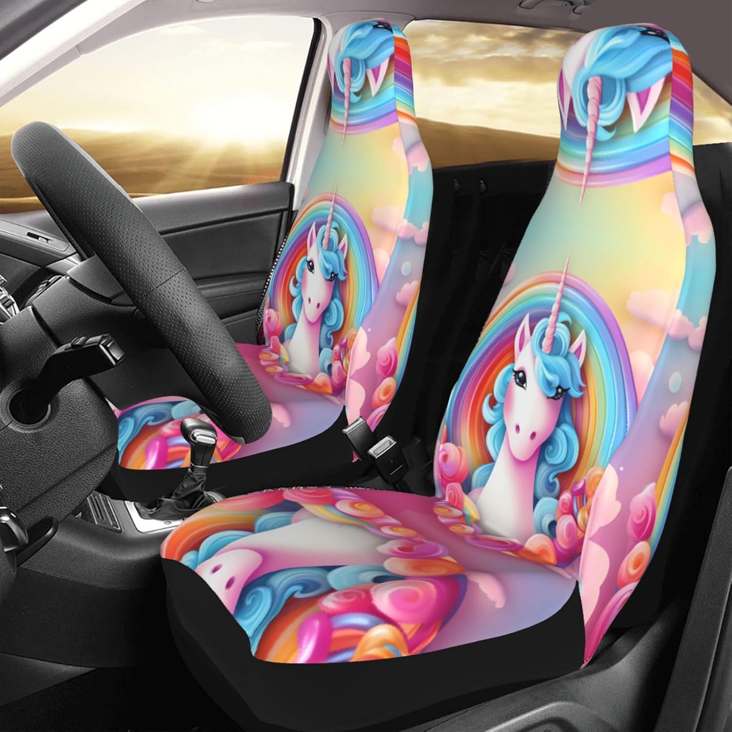 Universal Rainbow Unicorn Printed car seat Covers are Suitable for Most Seats in Trucks, Vans, and Other Similar Vehicles.