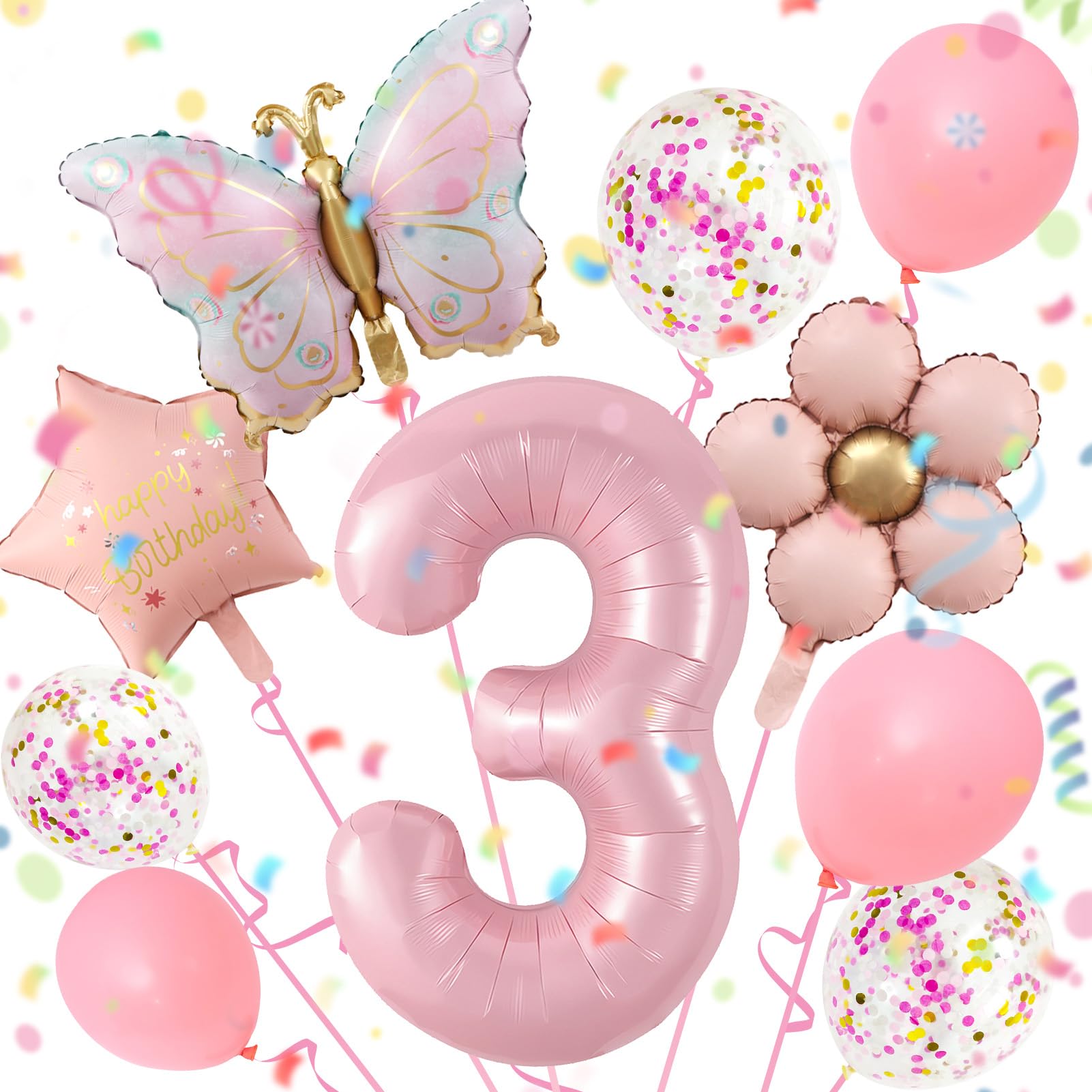 3 Jahre Schmetterling Geburtstag Deko 12 Stück, mit Luftballon Blume, Schmetterling Folienballon 3 Jahre, SchmetterLing Luftballon 3, Bunt SchmetterlInge Geburtstagsdeko, Mädchen 3 JahRe
