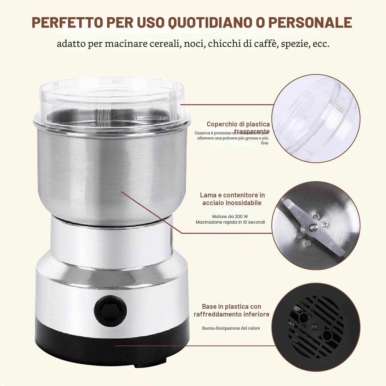 Mulino elettrico per cereali spezie superfine mulino smash macchina mulino elettrico mini mulino imbuto robot da cucina per cereali noci spezie chicchi di caffè cereali riso 300g