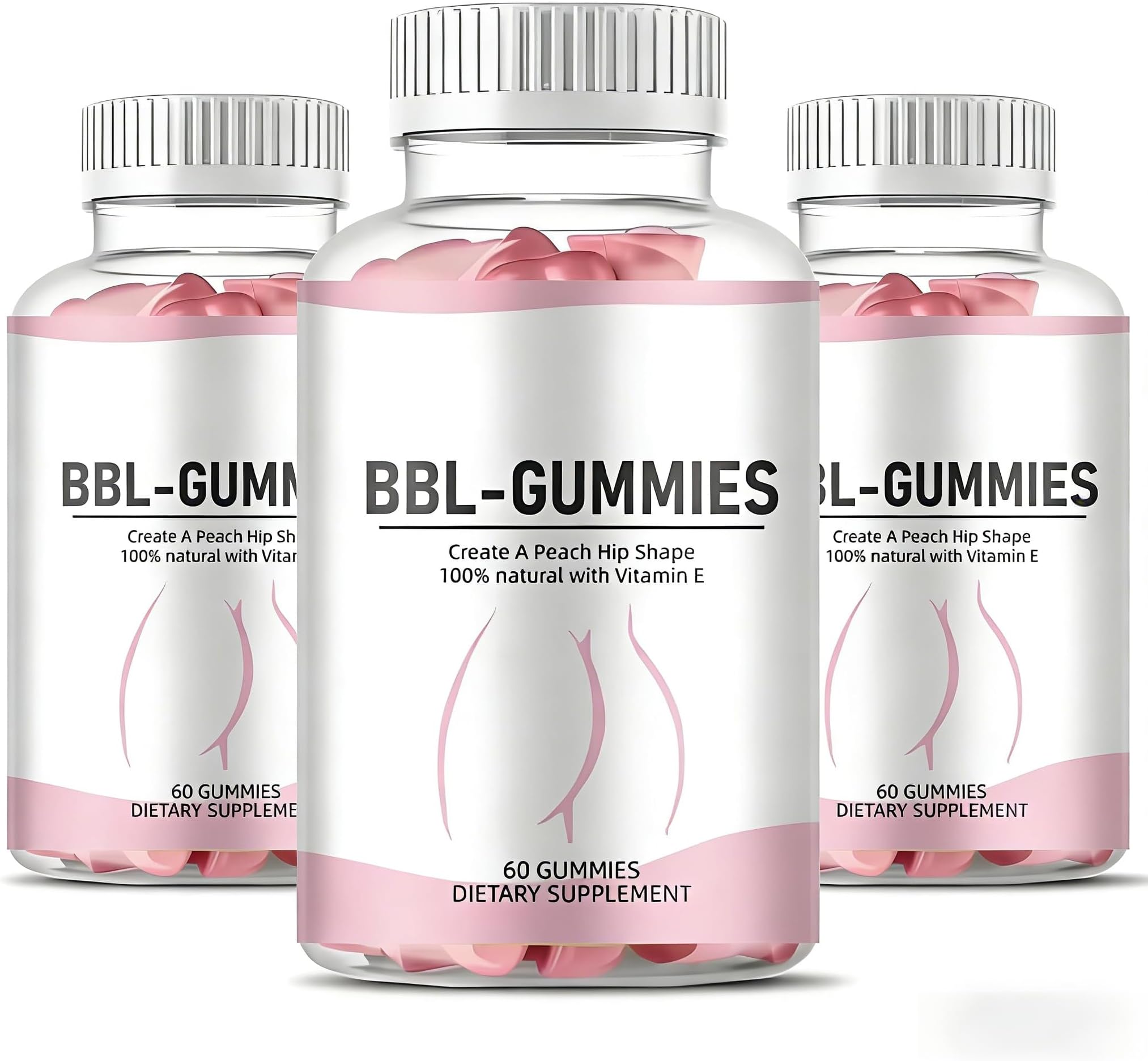 Booty Gummies for Women | 3-Pack (360 Count Total) - BBL Support with Multivitamins & Herbal Extracts, Peach Flavor