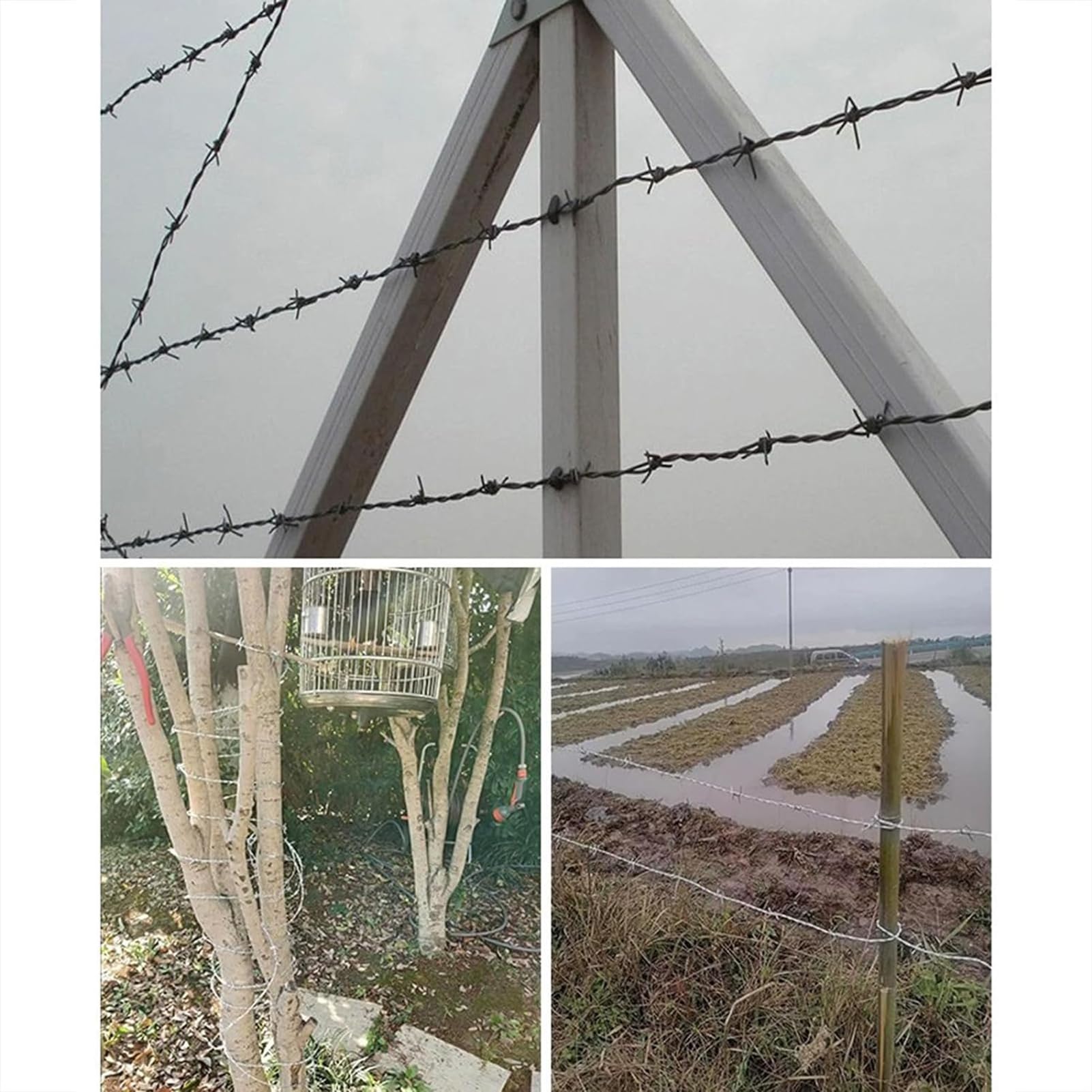 Rollo de Alambre de púas galvanizado de Alta Resistencia - 60 m, Acero de 2,3 mm de Espesor, diseño de 4 Puntas, Ideal para cercas Exteriores para Animales, protección de Jardines y Granjas.