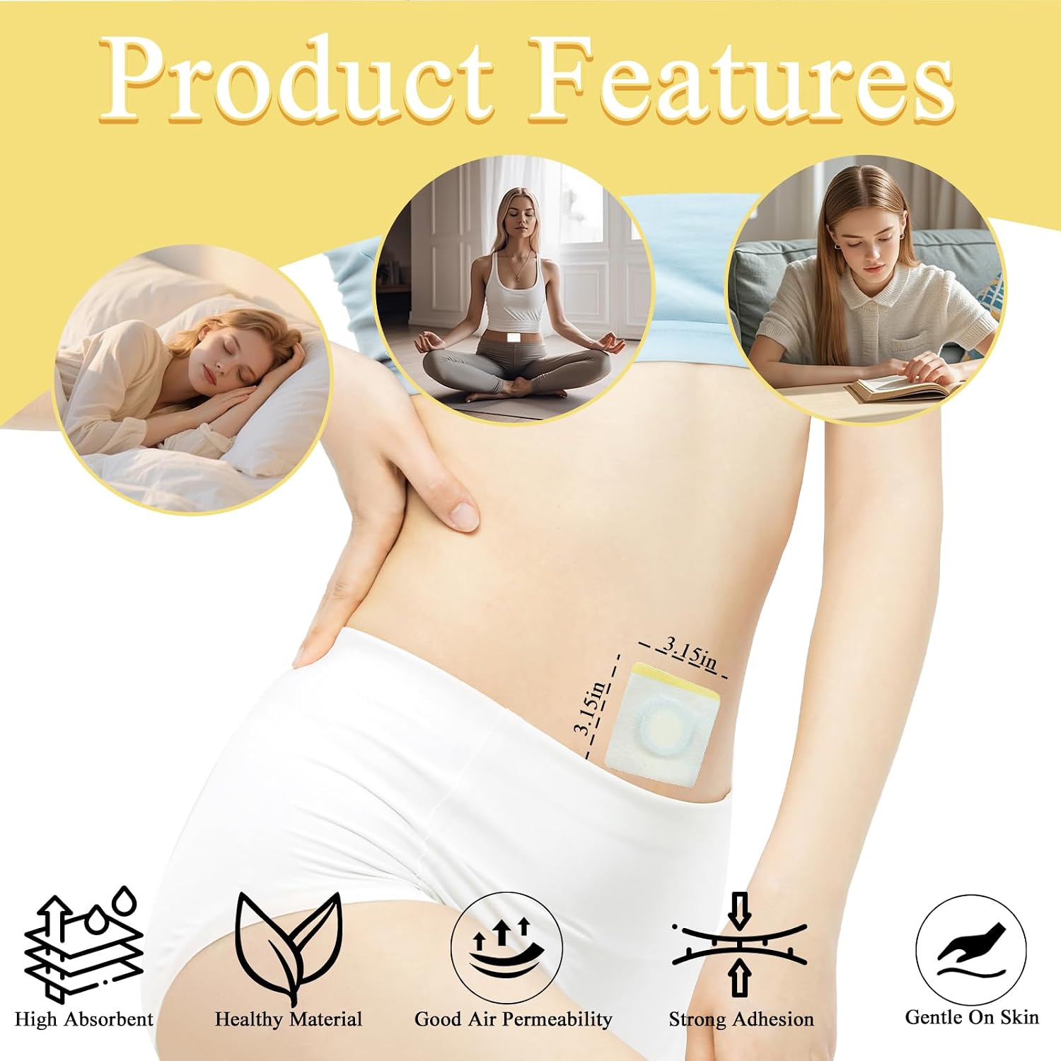 Castor Oil Patches for Belly Button: 50 Pcs Disposable Cotton Navel Wrap Self-Adhesive Anti-Leak Stickers for Stomach Care 2.8 x 2.8 Inches White
