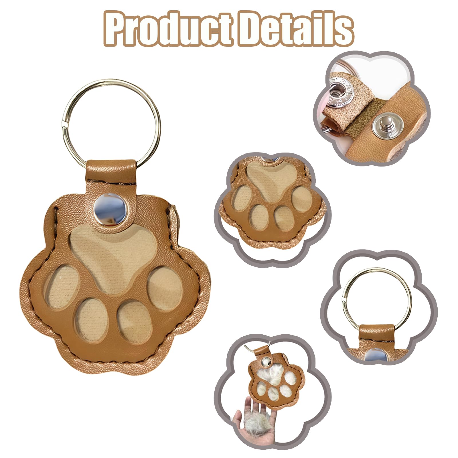 AYNKH 3 pcs Pet Hair Keepsake Box for Dog and Cat Pets Hair Storage Pouch Fur Memorial Keyring,Dog Cat Paw Shape Leather Keychain Pendant - Image 3