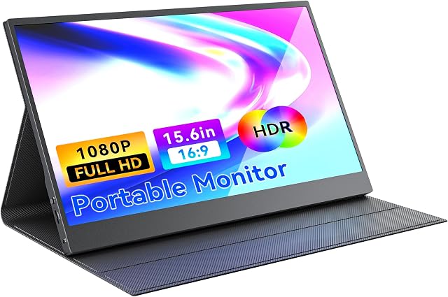 Moniteur portable 15.6 de pouce FHD 1080P 60Hz IPS Affichage, double USB-C & Mini HDMI Ports, moniteur de jeu ultra-mince avec Smart Cover, Plug & Jouer pour ordinateur portable PC Téléphone Mac PS5 Commutateur Xbox