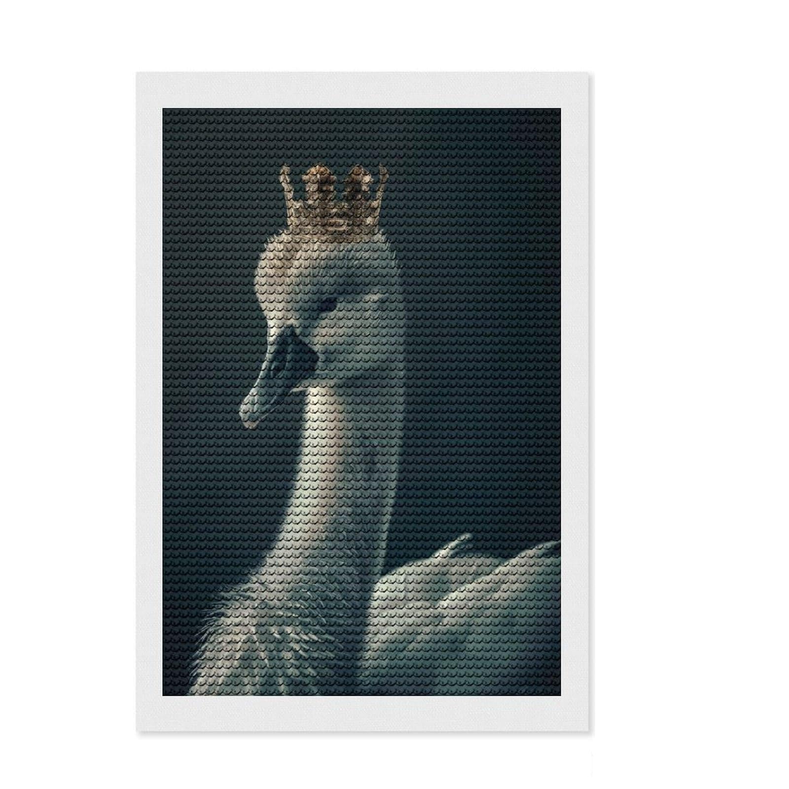 Junmoney Swan Cute King Diamond Painting Kit 8"x12", Round Gems, for Beginners, Full Kit Included, Decor Project, Vintage Style Decor
