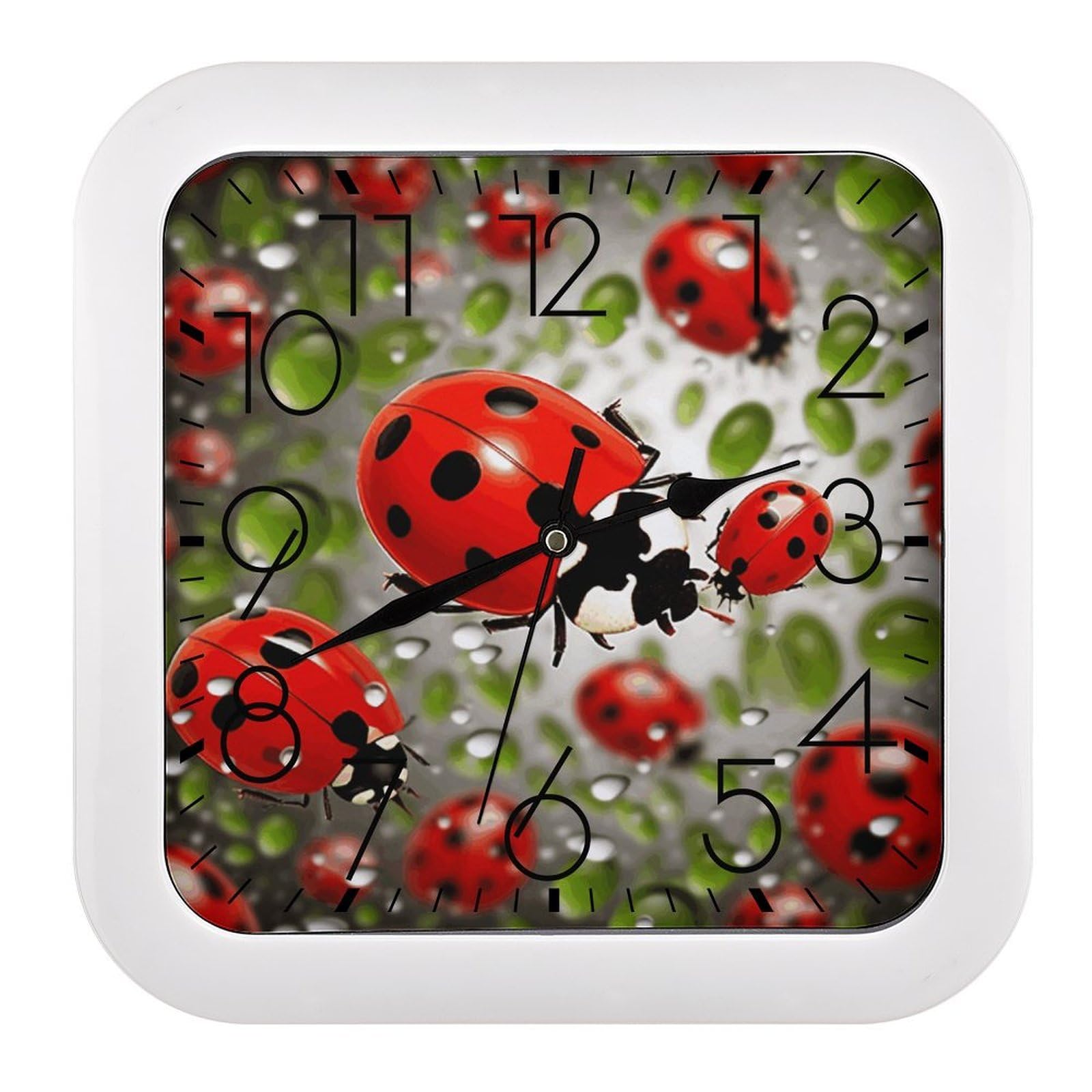 LZQPOEAS Ladybug Square Wall Clock, 10.2 Inch Battery Operated Silent Non-Ticking Wall Clock, Square Analog Decorative Clock for Home Wall Art, Living Room, Bedroom, and Office
