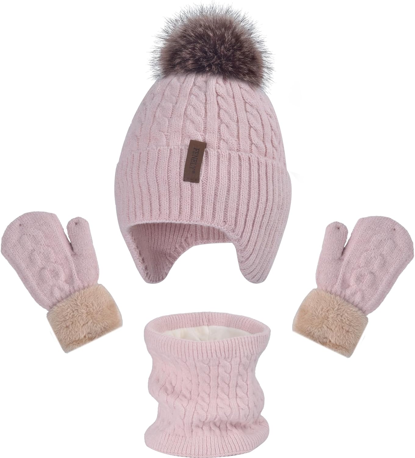 Kids Winter Hat Gloves Scarf Set for 2-14 Years Old Warm Fleece Lining